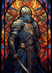 Stained Glass Blue Knight