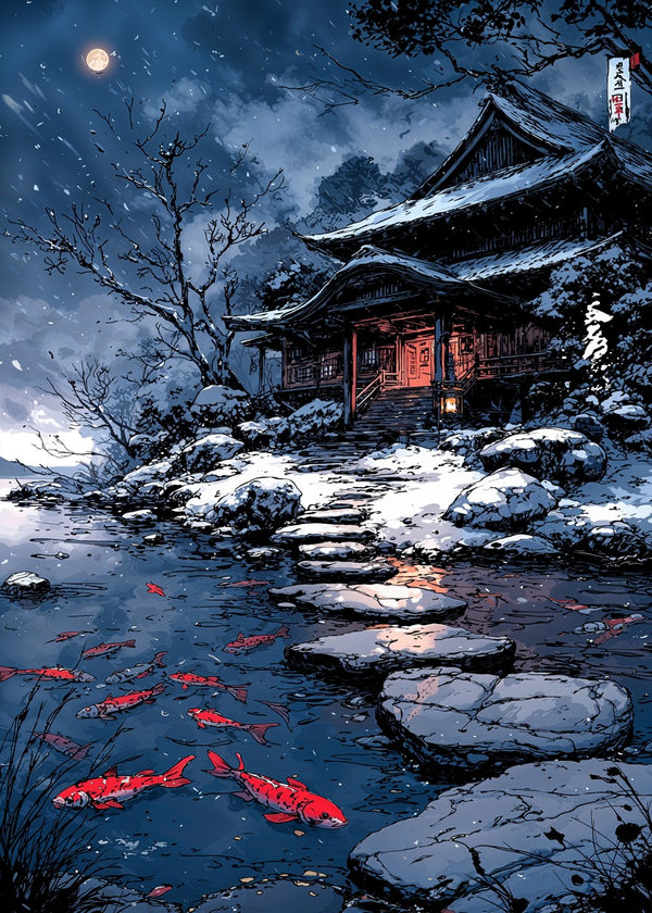 Koi Pond Snow Temple