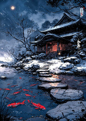 Koi Pond Snow Temple