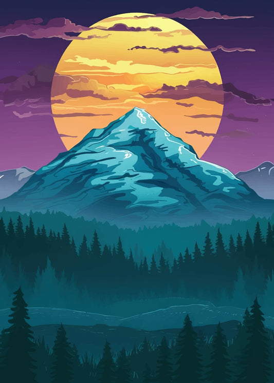 Moon and fantasy forest mountain