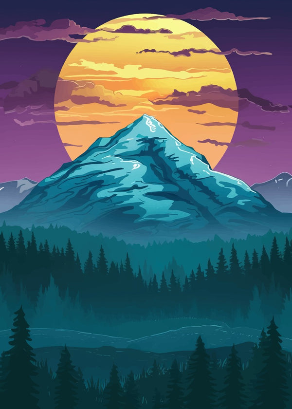 Moon and fantasy forest mountain