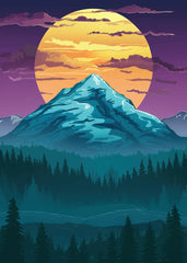 Moon and fantasy forest mountain