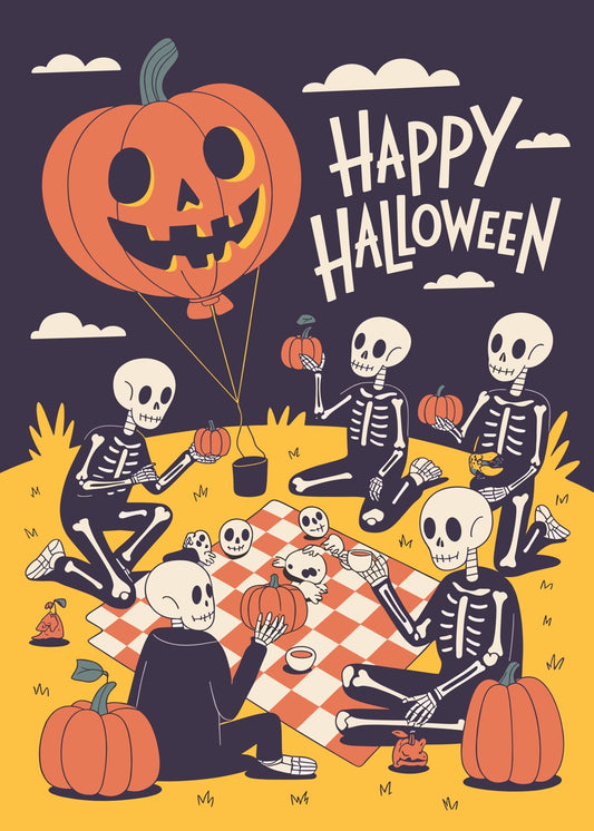 Skeleton Picnic with Balloon
