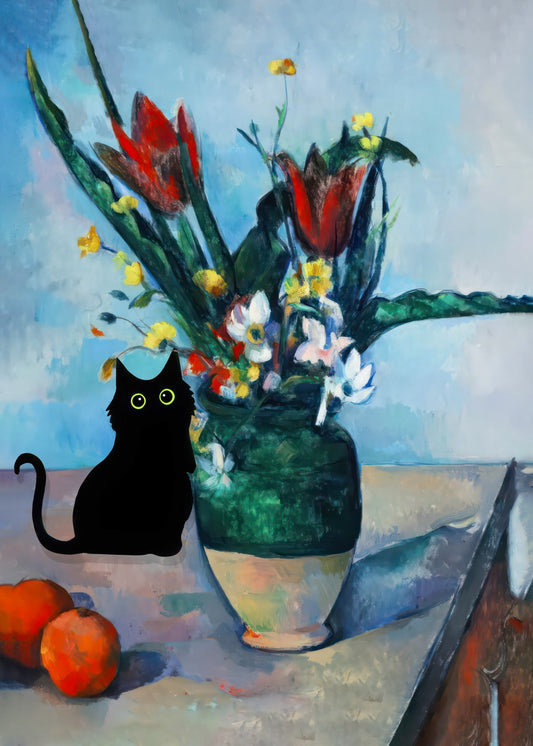 Black Cat Vase of Tulips