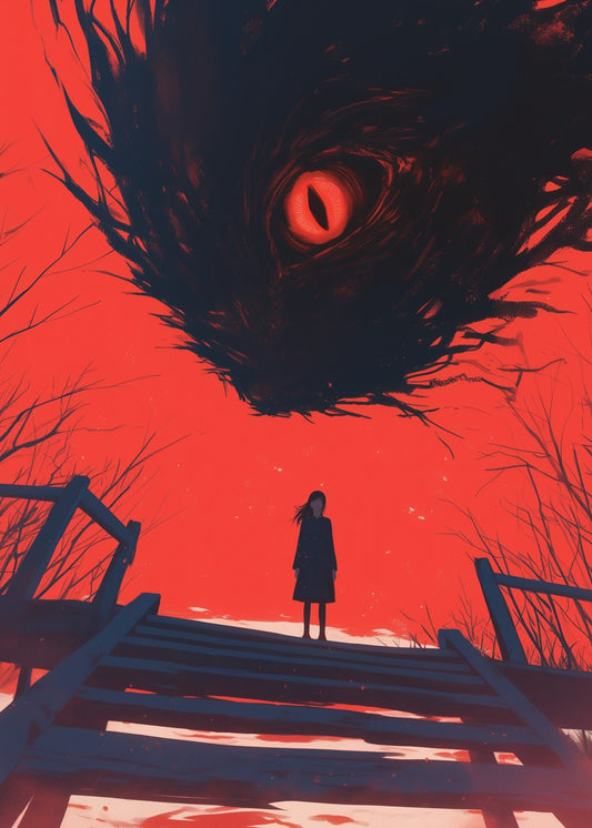 Red Sky, Girl, and Monster Eye