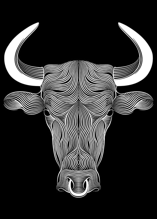 Bull Head with Horns Line Art