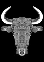 Bull Head with Horns Line Art
