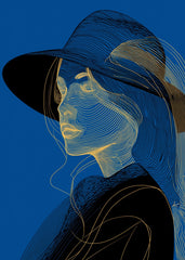 Woman with a big hat, line art minimalism