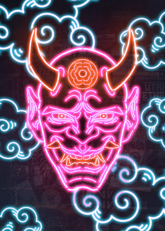 Neon Japanese Hannya Mask
