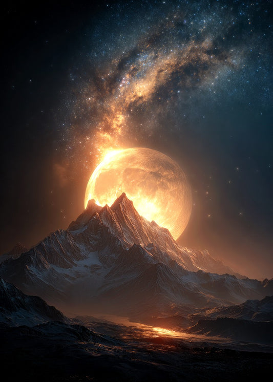 Mountains Under Moon and Stars