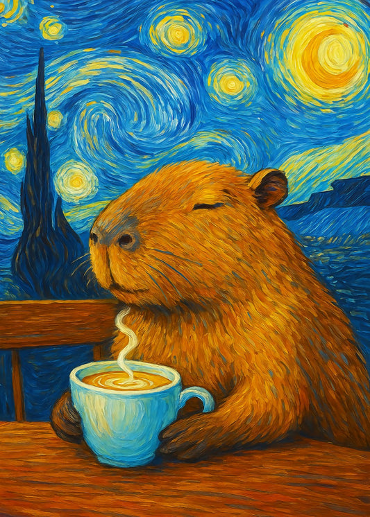 Capybara Coffee Starry Night