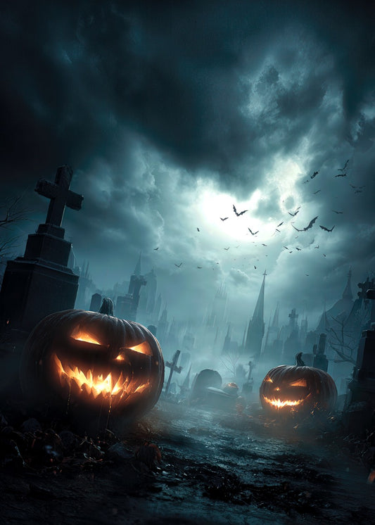 Jack-O-Lanterns in a Graveyard
