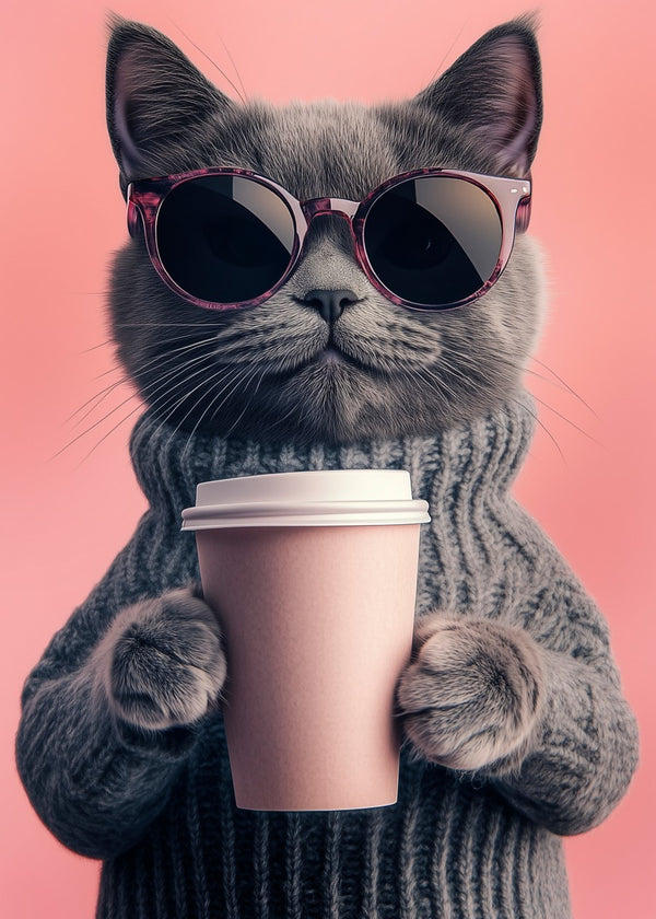 Funny Cat Coffee Time