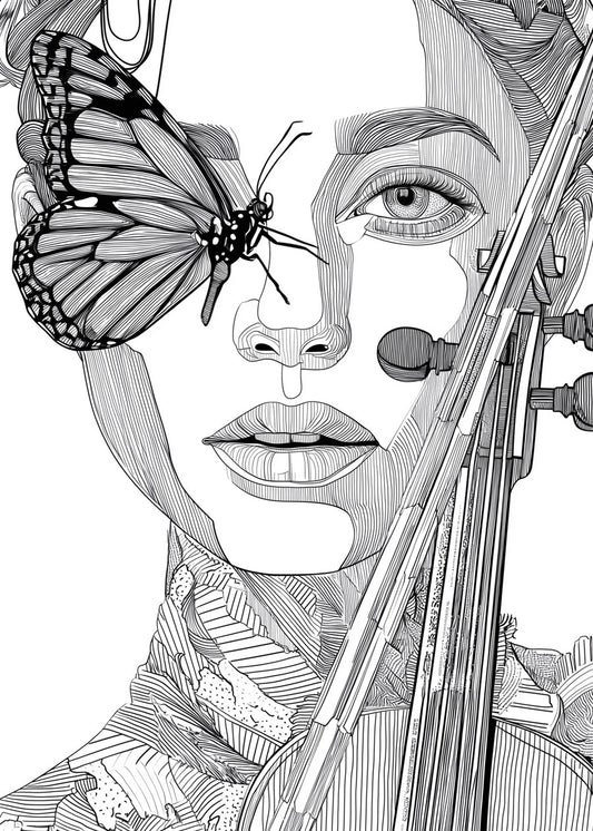 A woman violinist and a butterfly