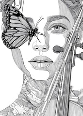 A woman violinist and a butterfly