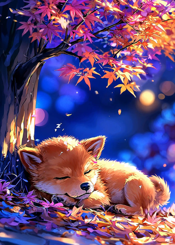 Sleeping Fox Autumn Leaves