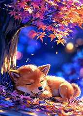 Sleeping Fox Autumn Leaves
