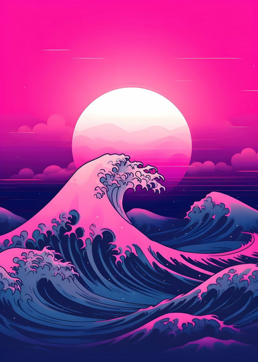 The Great Wave Off Kanagawa in Neon Style
