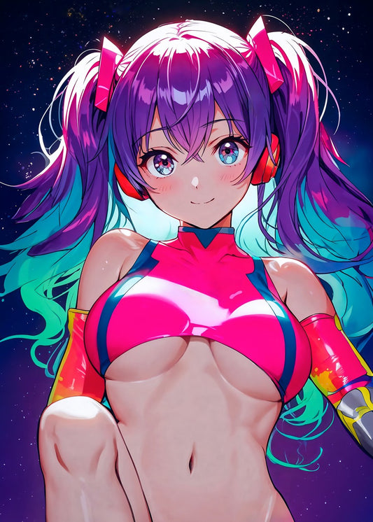 Sexy Anime Girl with Purple Ha