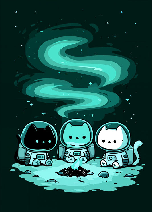 Space Cats Around Campfire