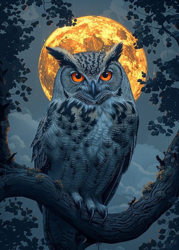 Mystic Owl Under Full Moon