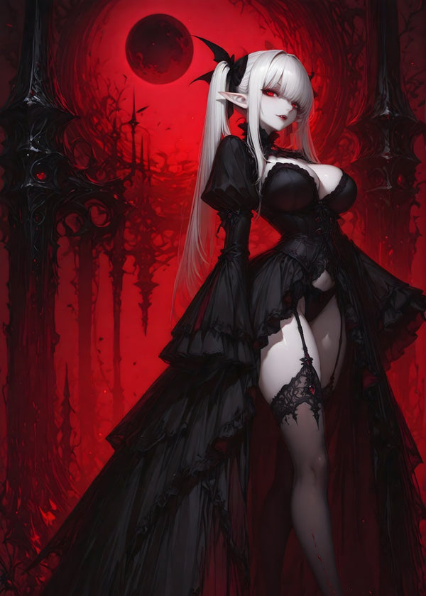 Dark Elegance Under a Crimson