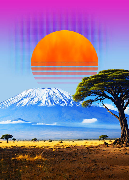 Synthwave sunset & mountain