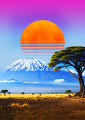 Synthwave sunset & mountain
