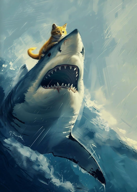 Yellow Cat Riding Shark