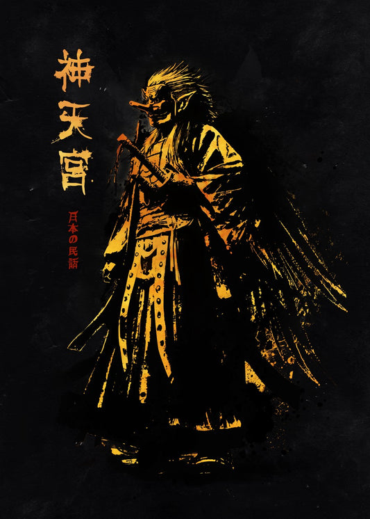 Dark sumi e Tengu