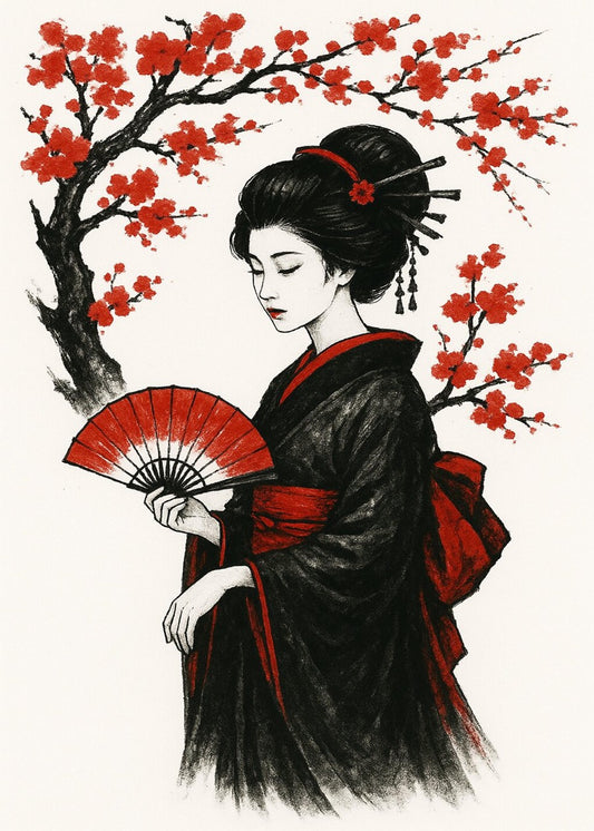 Geisha and the Blooming Sakura