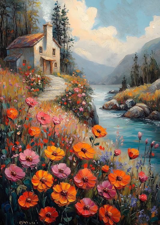Cottage by the Blooming Stream