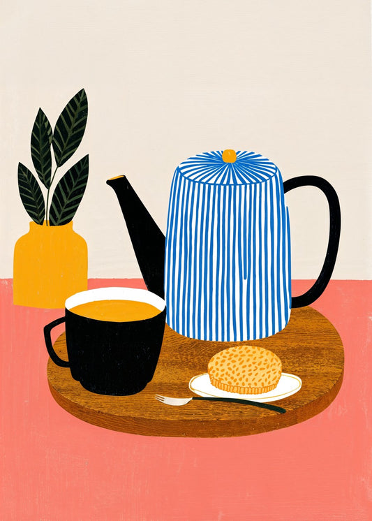 Striped Teapot with Cookie