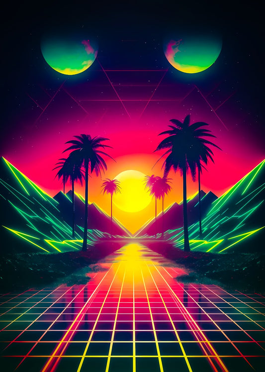 Retro Neon Sunset Art