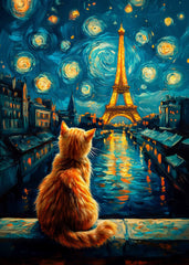 Cat looking at the Eiffel Tower