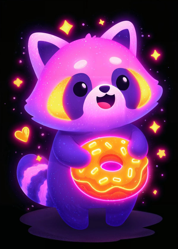 Neon Raccoon with Donut