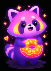 Neon Raccoon with Donut