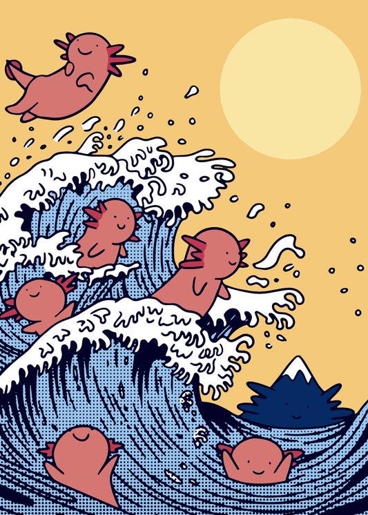 Axolotls in The Great Wave 