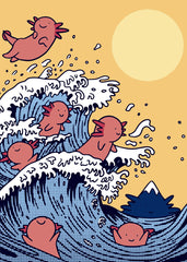 Axolotls in The Great Wave 