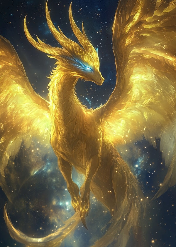 Golden Dragon in Starry Sky
