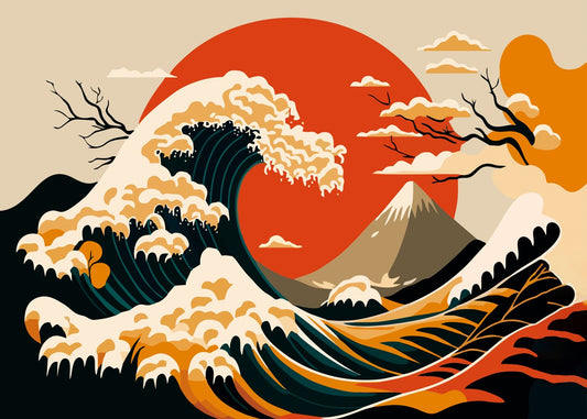 The great wave off Kanagawa and sunset