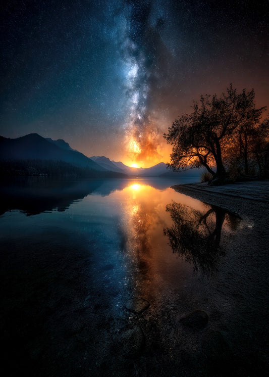 Starry Sky Reflected in Lake