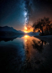 Starry Sky Reflected in Lake