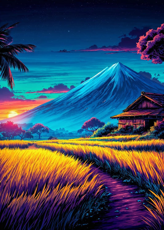 Neon Japanese Mountain Sunset