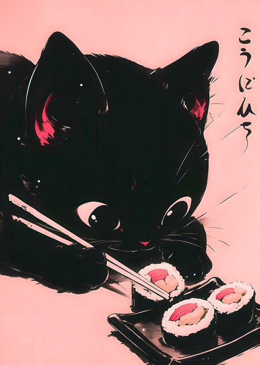 Cat eating sushi