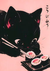 Cat eating sushi