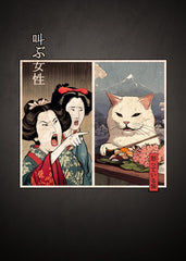 Japanese cat and geisha art