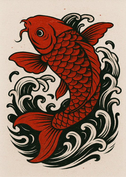 Japanese Red Koi in Black Currents
