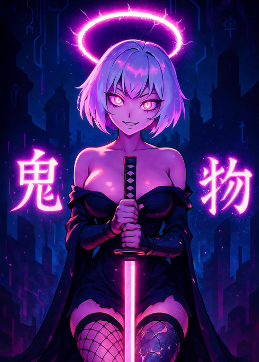 Neon Katana Girl Dark Fantasy