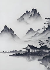 japanese black and white watercolor painting
